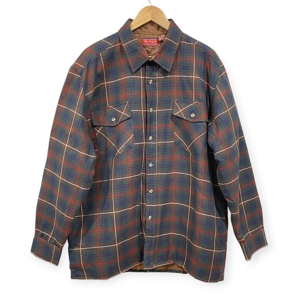 Vintage Mens Plaid Quilted Wool Blend Shirt Jacket XL Outdoor Rugged Workwear